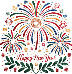 Fototapeta premium Happy New Year Embroidery Design