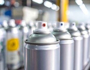 Aerosol spray cans in a factory
