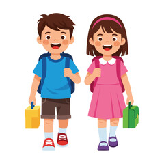 Happy Kids Walking to School: High Quality Flat Vector Illustration