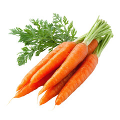 Bunch of Fresh Orange Carrots with Green Tops on Black Background vegetable food, Isolated On White, Png Transparent, Cut Out