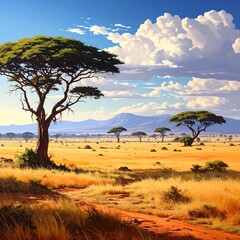 Fototapeta premium African savanna landscape painting