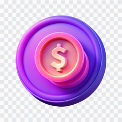 3D Neon Coins Icon | E-commerce, Digital Currency & Finance Symbol