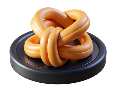 Intertwined orange tubes on dark base modern abstract shape visual design concept element3d illustration isolated on transparent background