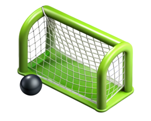 Isometric soccer goal with ball green frame and white net3d illustration isolated on transparent background