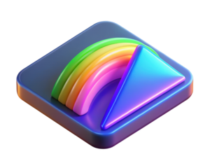 Isometric square with rainbow and triangle modern abstract geometric design 3d illustration isolated on transparent background