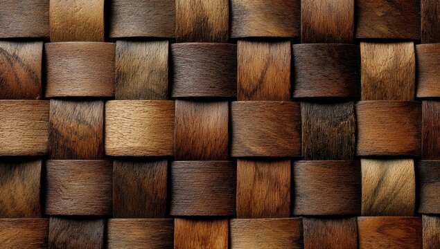 Woven Wood Texture Background with Square Tiles in Various Brown Shades. - Powered by Adobe