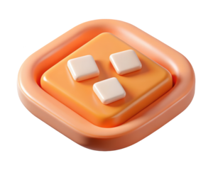 Minimalist icon of toffee candy with creamy square candies isolated on 3d illustration isolated on transparent background