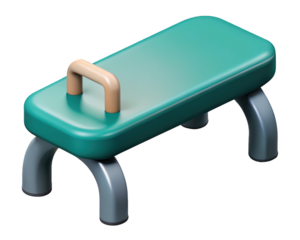 Minimalist isometric gymnastics vaulting horse in teal and gray tones with backdrop 3d illustration isolated on transparent background