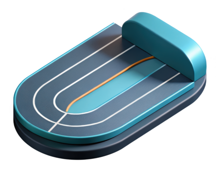 Minimalist athletic track concept in isometric view with blue tones and clean lines 3d illustration isolated on transparent background