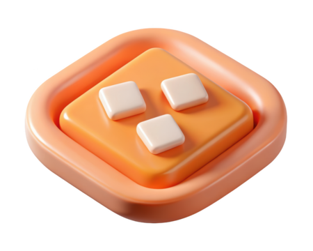 Minimalist icon of toffee candy with creamy square candies isolated on 3d illustration isolated on transparent background