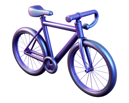 Modern purple bicycle model artistic design recreation cycling sport vehicle transportation 3d illustration isolated on transparent background