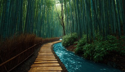 Fototapeta premium A winding path through a bamboo forest