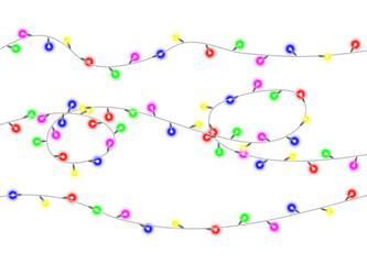 Naklejka premium Image of colorful string lights in various shapes and patterns. Transparent background