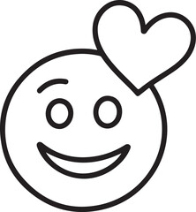 Simple hand drawn outline emoji face with heart above head