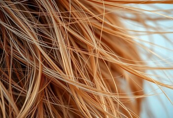 Close-up of windswept strands of hair, texture and movement emphasized, macro, blowing