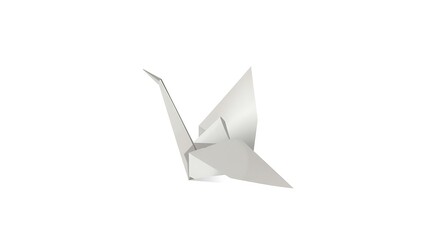 Fototapeta premium A delicate white origami paper crane is captured in a studio shot against a stark white background, symbolizing peace and hope.