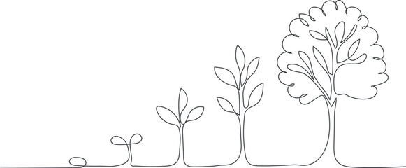 Continuous one line drawing showing tree growth © Juyel