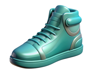 Stylish teal high top sneaker modern fashion footwear design sporty shoe concept artistic render 3d illustration isolated on transparent background