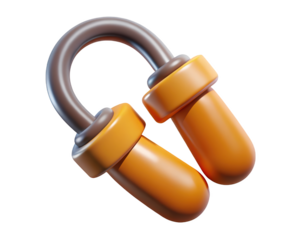 Stylized 3d orange and brown jump rope fitness equipment on background 3d illustration isolated on transparent background
