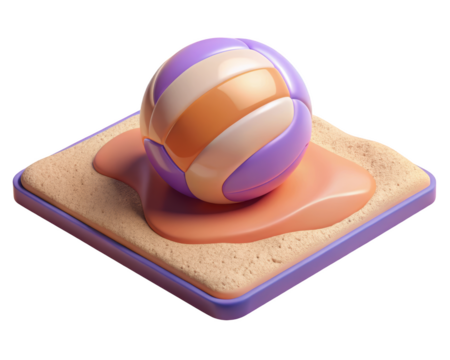 Stylized beach ball on sand dune illustration with retro pastel colors3d illustration isolated on transparent background - Powered by Adobe