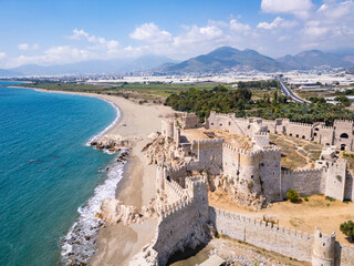 Mamure castle, Turkey: Aerial view of the ancient Mamure castle near Anamur between Mersin and Antalya by the Mediterranean sea