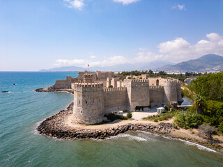 Mamure castle, Turkey: Aerial view of the ancient Mamure castle near Anamur between Mersin and Antalya by the Mediterranean sea