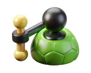 Stylized game piece composition featuring green turtle base sphere and yellow support system3d illustration isolated on transparent background