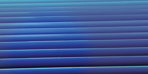 Obraz premium Close-up detail of a textured, striped blue corrugated steel shutter with horizontal lines.
