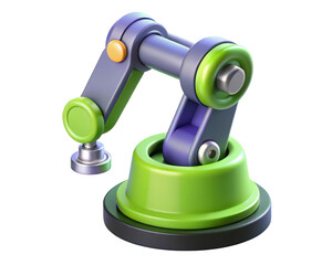 Stylized industrial robotic arm for manufacturing or assembly processes 3d illustration isolated on transparent background