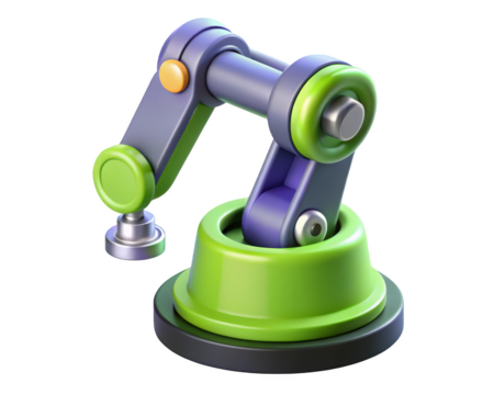 Stylized industrial robotic arm for manufacturing or assembly processes 3d illustration isolated on transparent background - Powered by Adobe