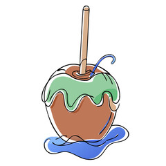 Chocolate caramel apple with green frosting and straw  