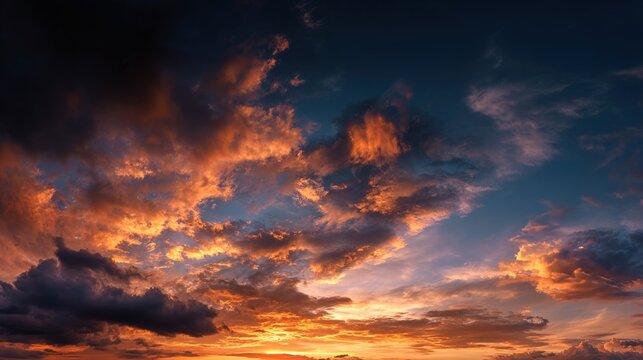 peace. A breathtaking sunset sky panorama with vibrant warm hues and glowing clouds. inspiring travel planning, travel magazines, designed for travel destination branding, inspires travel planning.