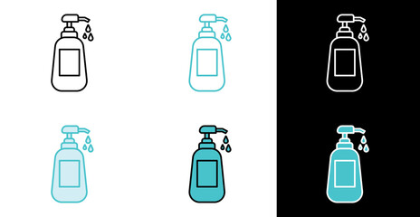 Hand sanitizer pump bottle icon for health and cleanliness in line and fill style