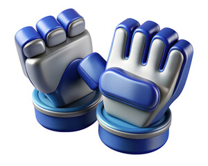 Two stylized blue and white robot hands displayed on stands 3d illustration isolated on transparent background