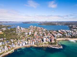 Sydney, Australia: Aerial view of luxury real estate in the Manly beach seaside district of Sydney in the NSW in Australia