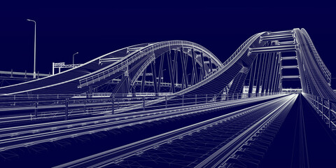 The BIM model of the railwayf bridges of wireframe view