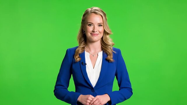 Confident Female News Anchor on Green Screen Background 