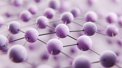 Minimal node-and-edge network of matte spheres and rods forming a novel geometric pattern, close-up. AI generative