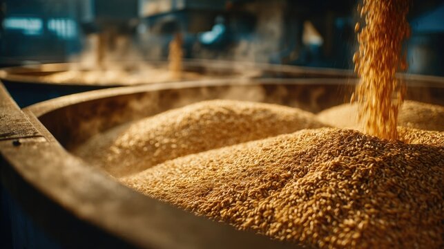 Golden Barley Grains in Brewery Processing - Powered by Adobe