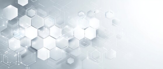 Abstract geometric pattern of white hexagons on a light gray background