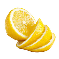 Freshly sliced lemon vibrant yellow tones isolated on a pure white background ideal for food design healthy lifestyle concepts beverage branding and citrus themed projects