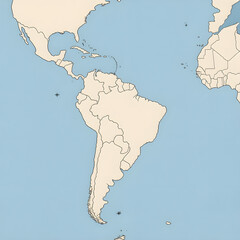 Outline map of South America on blue background  
