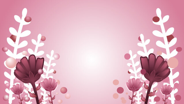 Pink gradient background with pink flowers and spheres