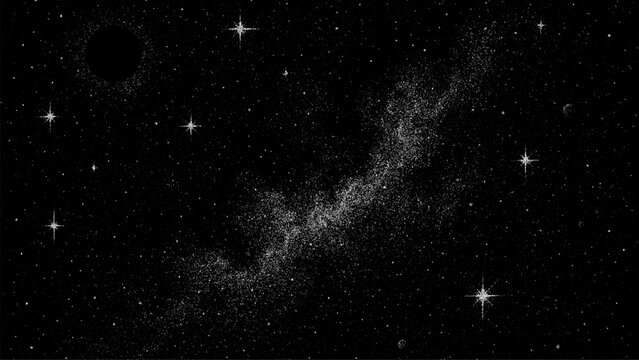 Stipple milky way scene with black hole. Space vector background texture. Cosmic noise overlay for graphic design.