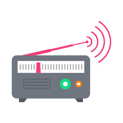 Classic broadcast radio receiver with an antenna transmitting a frequency signal concept