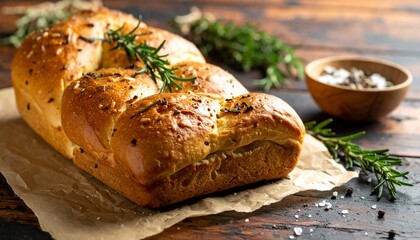 Artisan Rosemary Bread Loaf Rustic Baking Photography.
