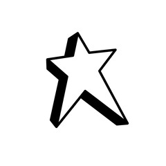 Whimsical black and white star illustration featuring a hand-drawn doodle style and a dynamic three-dimensional appearance, ideal for creative projects and graphic elements