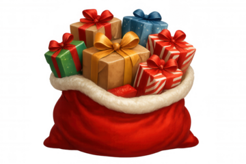 Santa claus bag full of christmas presents and gifts, celebrating winter holiday season, bringing joy and surprise