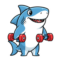 High-Quality Flat Vector Illustration: Cheerful Shark Weightlifting Cartoon