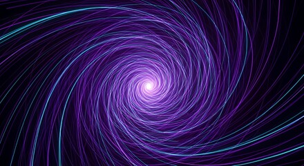 Hypnotic glowing spiral of purple and blue neon light trails on a dark background, abstract motion pattern with futuristic and cosmic vibe, perfect for technology, energy, or sci-fi themed designs.